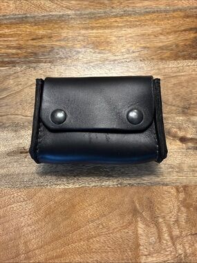 New Handmade Heavy Weight Black Leather Wallet Pouch with Dual Snap Closure